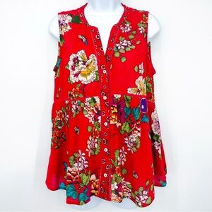 NWT Handkerchief Red Floral Linni prairie sleeveless button down Top SIZE Small